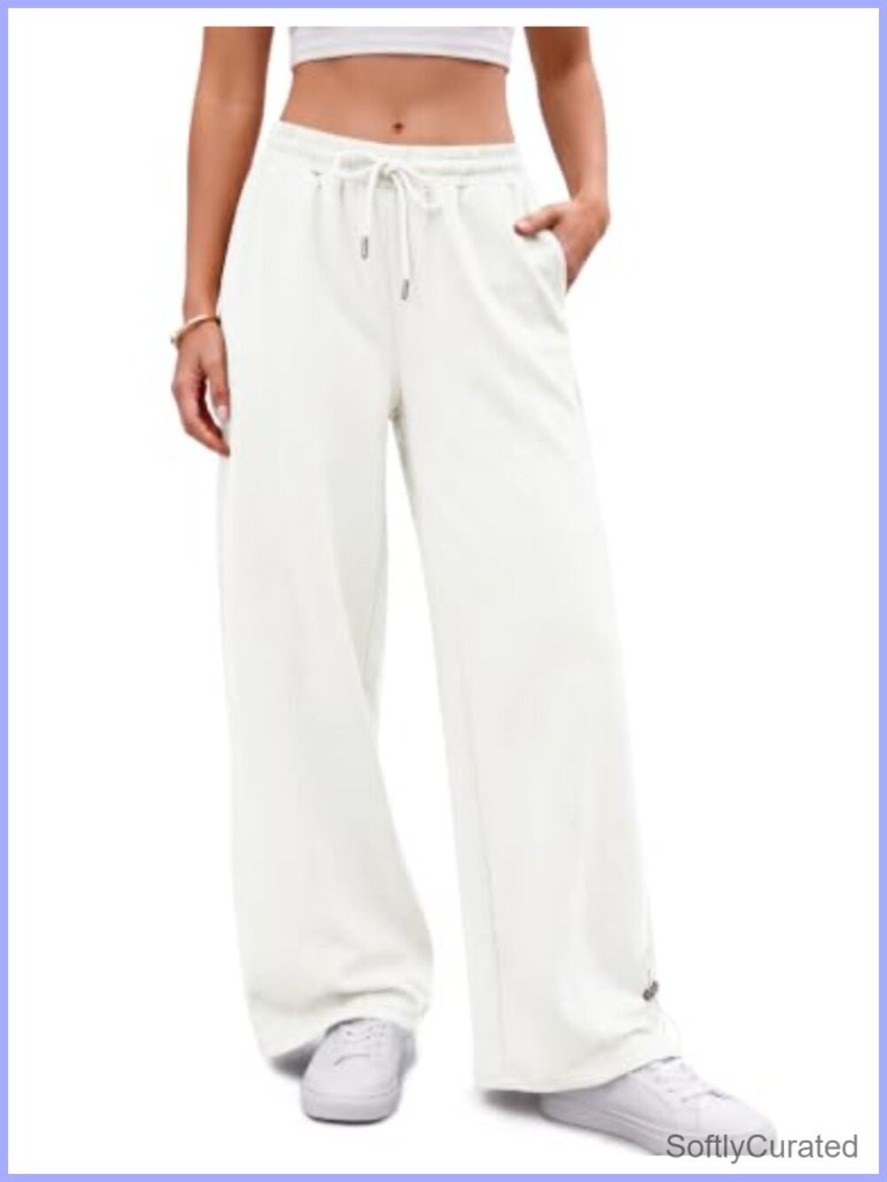 Wide Leg Sweatpants with Pockets Elastic Waist Drawstring Hem